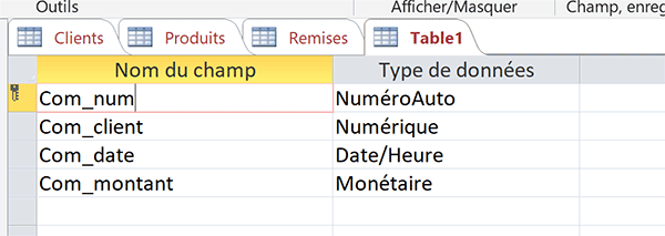 Créer et typer les champs de la table des commandes du client