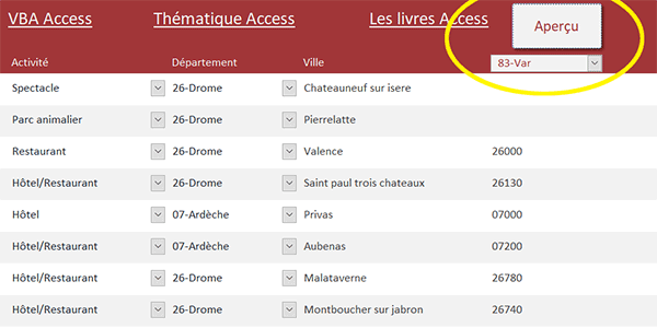 Formulaire Access des activités de sorties à filtrer dynamiquement sur un état