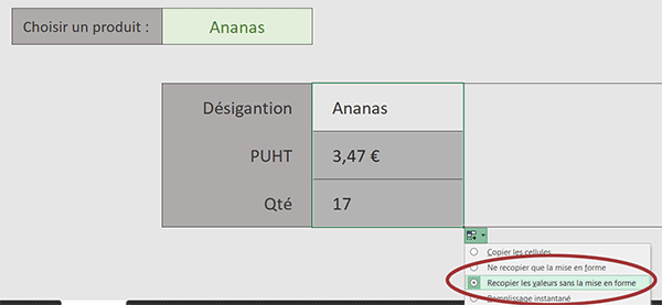 Reproduire une cellule Excel sans la mise en forme
