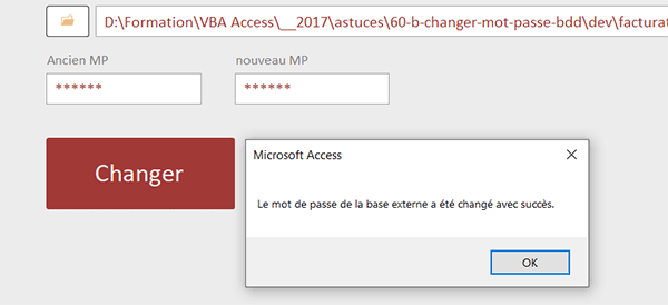Changer le mot de passe pour accéder à une base de données Access en VBA