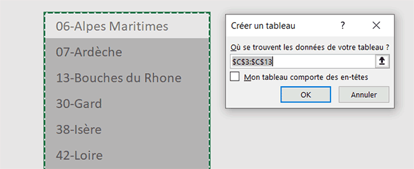 Nom dynamique pour plage Excel évolutive