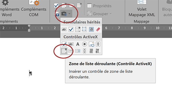 Ajouter une liste déroulante ActiveX sur un document Word