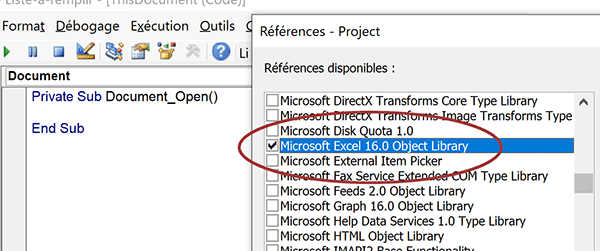 Référence à Excel dans projet VBA Word