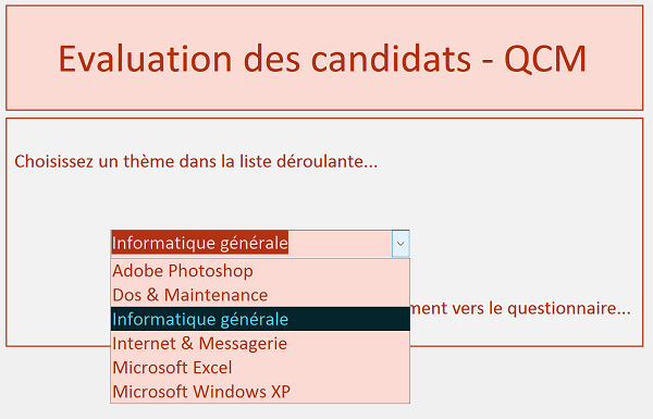 Choisir questionnaire dans liste déroulante dynamique en VBA Access