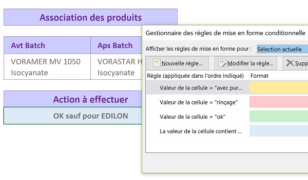 Mise en forme conditionnelle pour apparence dynamique des cellules selon résultat extraction