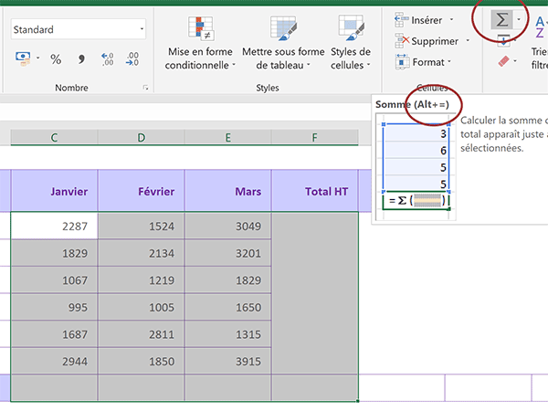 Présélection de toutes les ventes dans un tableau Excel pour somme automatique en un clic