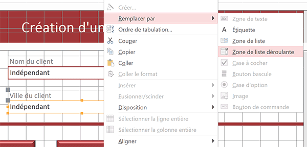 Remplacer une zone de texte par une liste déroulante sur un formulaire Access