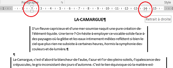 Alignement paragraphe sur largeur définie par les retraits