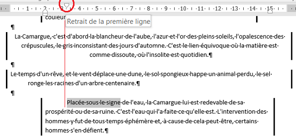 Décaler uniquement les premières lignes de paragraphes, retrait de première ligne