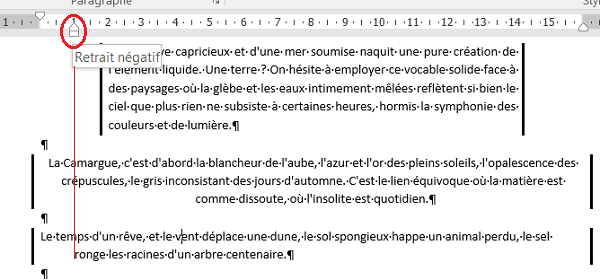 Déplacer toutes les lignes du paragraphe sauf la première, retrait négatif