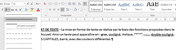 Mettre en évidence un texte Word avec soulignement double trait