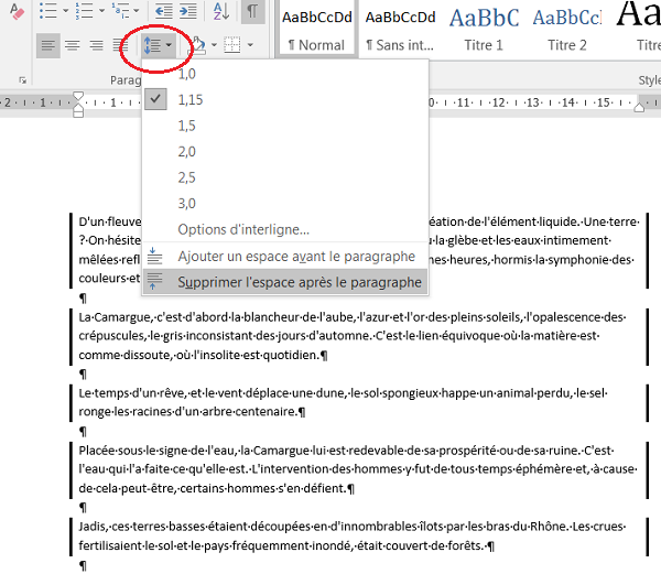 Réduire les espaces entre les paragraphes, mise en forme Word