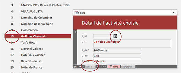 Afficher le détail de la ligne cliquée dans un autre formulaire Access par action de macro
