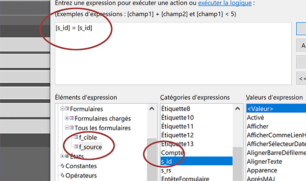 Erreur de syntaxe de correspondance entre deux formulaires dans générateur expression Access