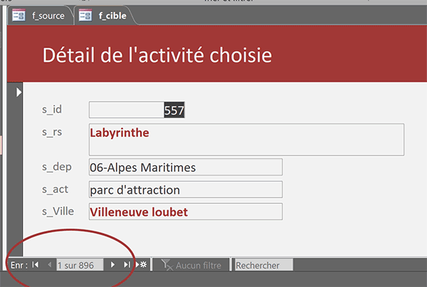 Formulaire Access pour afficher le détail de l-enregistrement sélectionné depuis un autre formulaire