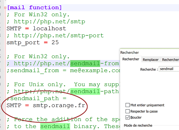 Configurer le serveur SMTP pour envoyer les mails en Php en définissant fournisseur accès depuis fichier php.ini