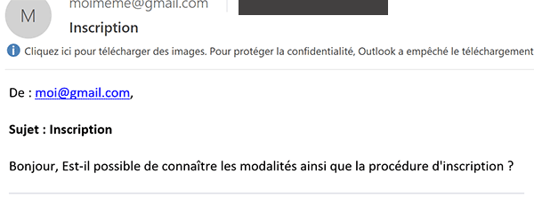 Courrier électronique reçu et mis en forme par des balises Html et envoyé par le formulaire Web de contact en PHP