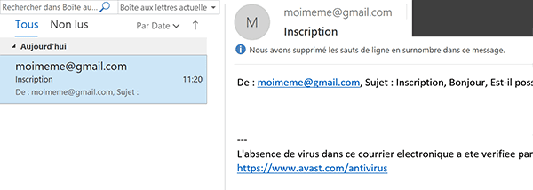 Réception dans client de messagerie du courrier électronique envoyé par le formulaire Web de contact en PHP