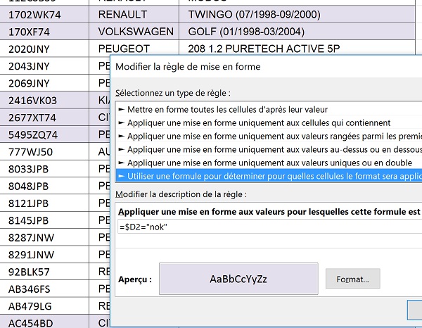 Mise en valeur automatique et dynamique des lignes de non correspondance lors de la comparaison de tableaux Excel