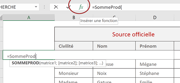 Bouton Excel pour afficher assistant fonction Sommeprod