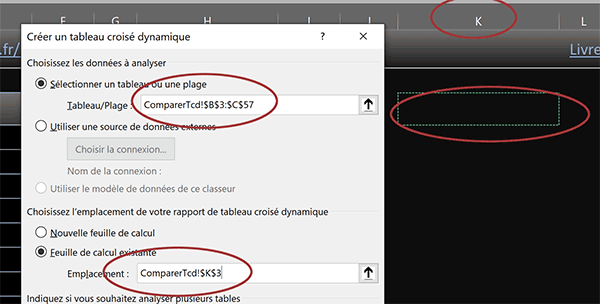 Assistant tableau croisé dynamique pour comparer des listes de données dans Excel