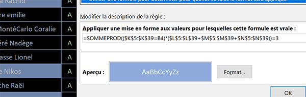 Mise en forme conditionnelle Excel pour faire ressortir toutes les données communes aux trois tableaux