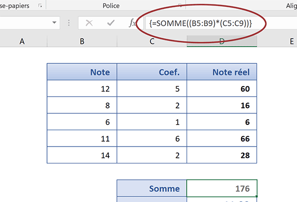 Multiplier les valeurs de deux colonnes Excel puis les additionner avec une seule formule matricielle