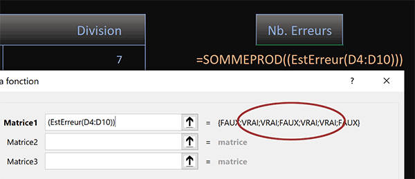 Repérer les positions des erreurs dans un tableau Excel