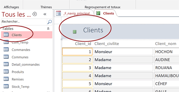 Création automatique état access des clients à partir de la table