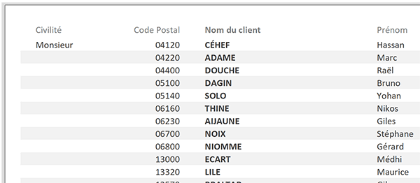 Données regroupées par type dans vue état Access grâce au saut de section