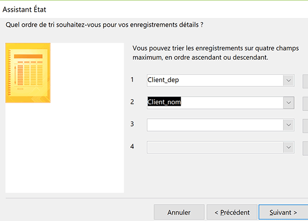 Trier et organiser données pour état Access avec assistant