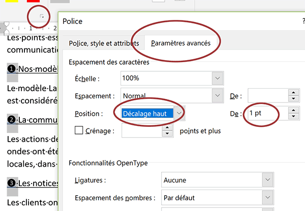 Décaler la position du texte en hauteur dans un paragraphe Word