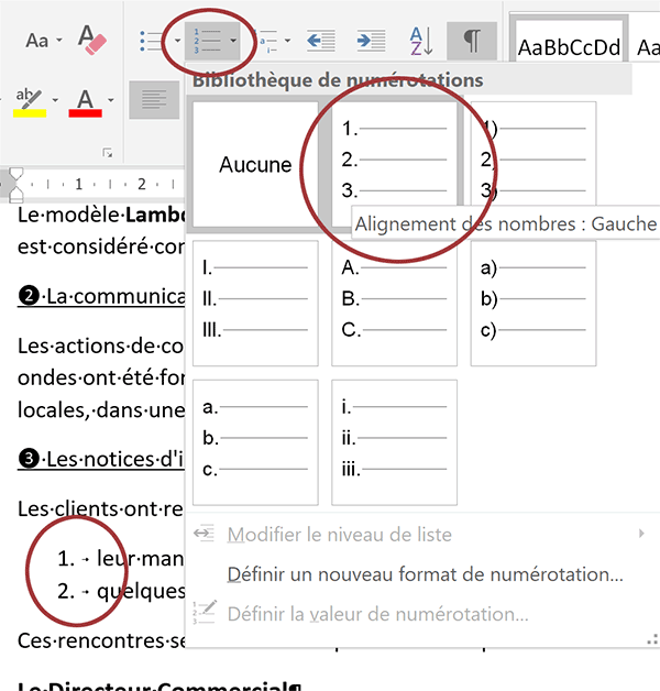 Liste Word énumérée avec numéros automatiquement incrémentés