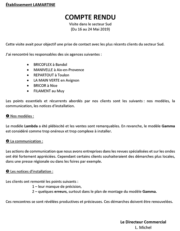 Modèle de courrier Word de compte rendu de prospection