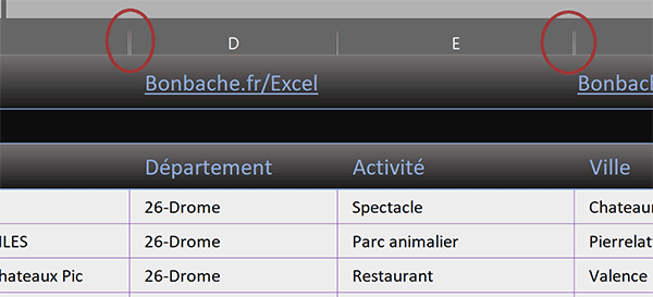 Base de données Excel avec colonnes masquées à compter
