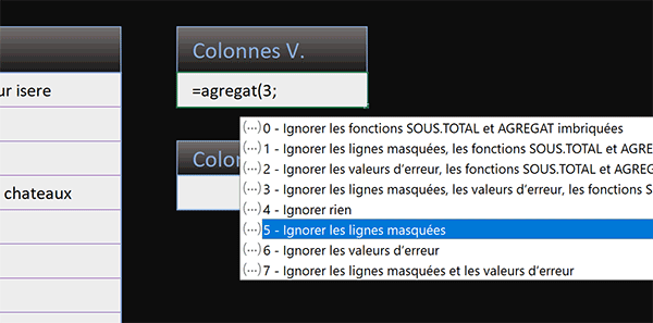 Fonction Excel Agregat pour compter les lignes cachées