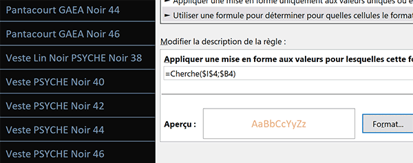 Mise en forme conditionnelle Excel pour faire ressortir en couleur les cellules du même groupe de catégories