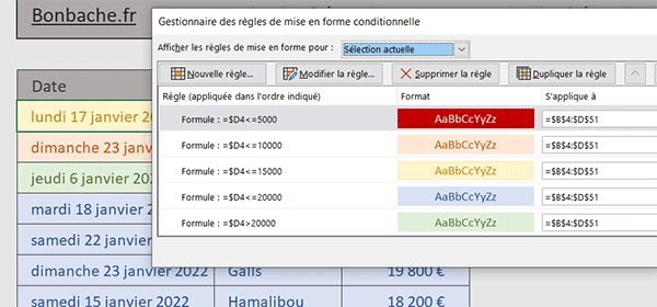 Règles de mise en forme conditionnelle Excel pour compter les couleurs par paliers numériques