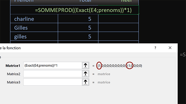 Chiffres pour repérer les positions des textes strictement identiques dans les tableaux Excel