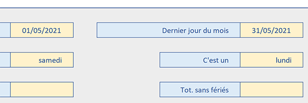 Afficher les jours de semaine en texte pour les dates de début et de fin de mois