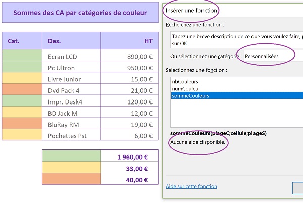 Nouvelles fonctions de calcul Excel créées en VBA sans descriptif et sans aide