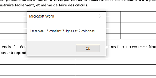 Compter les nombres de lignes et de colonnes des tableaux du document Word en VBA