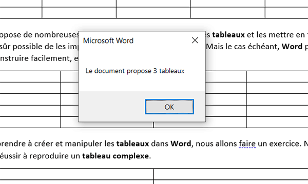 Compter le nombre de tableaux présents dans le document Word en VBA