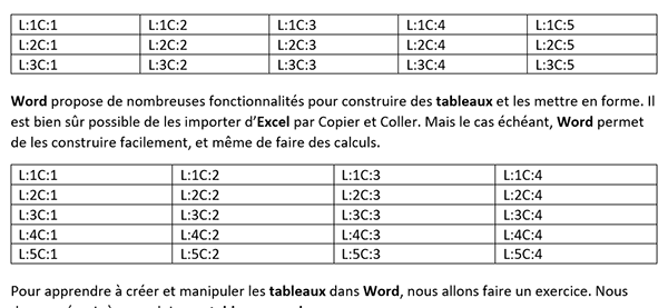 Ecrire dans chaque cellule de chaque tableau Word en VBA