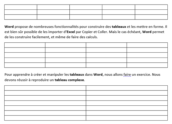 Document Word constitué de plusieurs tableaux à parcourir par le code VBA