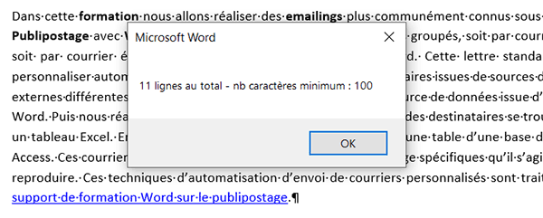 Compter les lignes de plus de 100 caractères en VBA Word