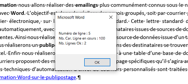 Statistiques sur le nombre de grandes lignes dans le document Word en VBA