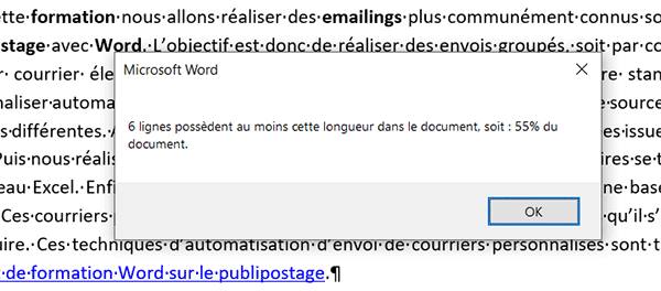 Synthèse du nombre de grandes lignes en pourcentage en VBA Word