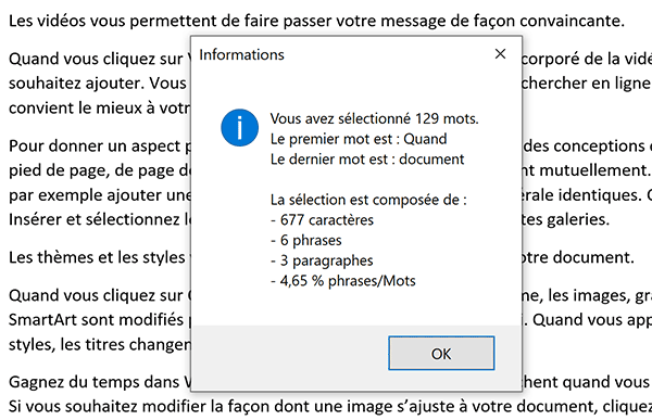 Compter les mots, phrases et paragraphes dans une sélection Word