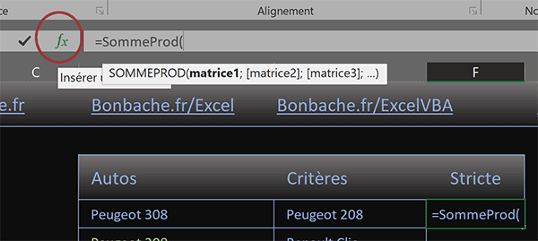 Assistant Excel fonction Sommeprod pour construire formule matricielle de dénombrement